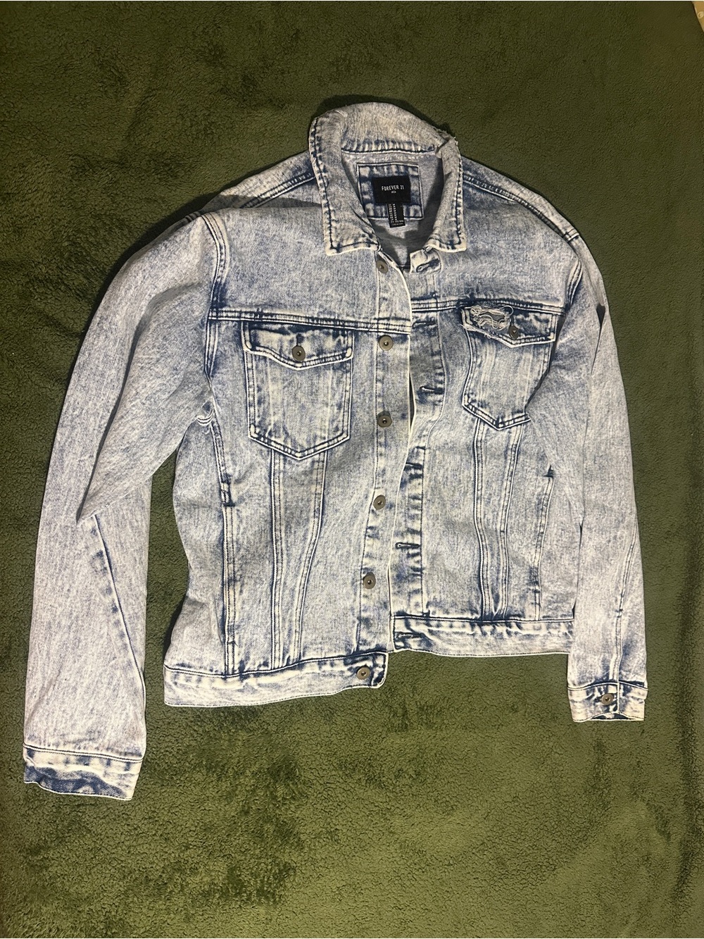 Forever 21 Men Light Blue Acid Wash Denim Jacket